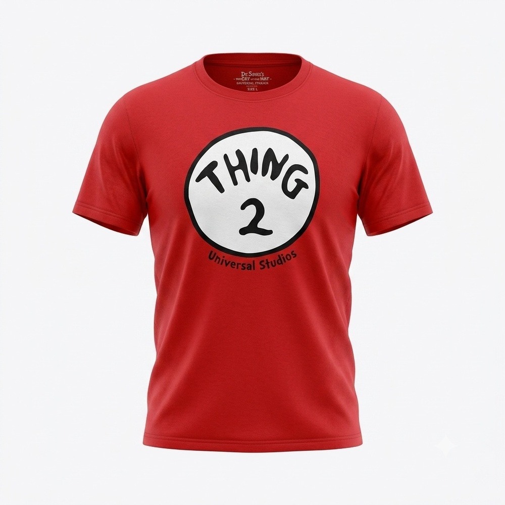 Universal‎ Studios Dr Seuss Thing 2 Red Graphic T-Shirt Mens Medium Cotton Tee